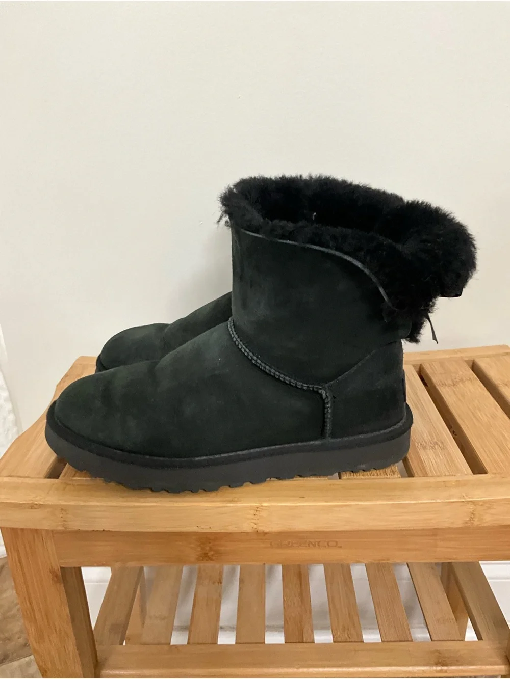 UGG Black Suede Shearling Short Boot Slippers